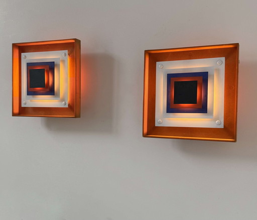 Pair Of Wall Lights By Bent Karlby "Kvadrille" For Lyfa Denmark 1950.