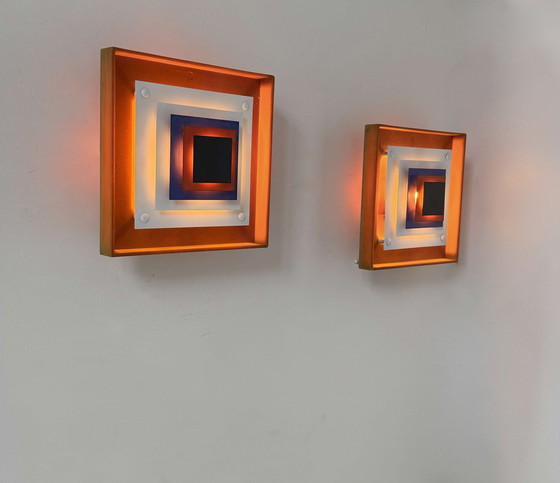 Image 1 of Pair Of Wall Lights By Bent Karlby "Kvadrille" For Lyfa Denmark 1950.