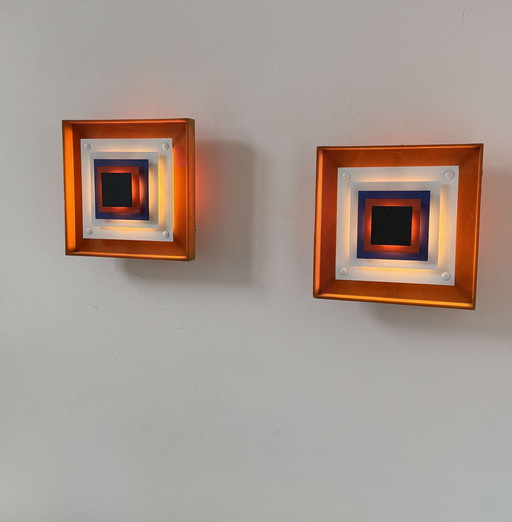 Pair Of Wall Lights By Bent Karlby "Kvadrille" For Lyfa Denmark 1950.