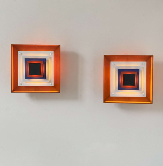 Image 1 of Pair Of Wall Lights By Bent Karlby "Kvadrille" For Lyfa Denmark 1950.