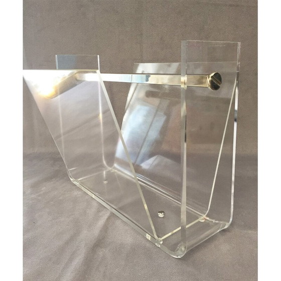 Image 1 of Vintage "Omega" magazine rack in Plexiglas and laition by David Lange for Roche Bobois, 1970