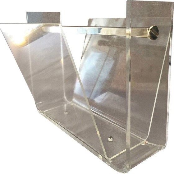Image 1 of Vintage "Omega" magazine rack in Plexiglas and laition by David Lange for Roche Bobois, 1970