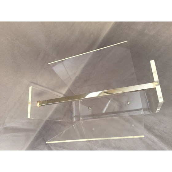 Image 1 of Vintage "Omega" magazine rack in Plexiglas and laition by David Lange for Roche Bobois, 1970