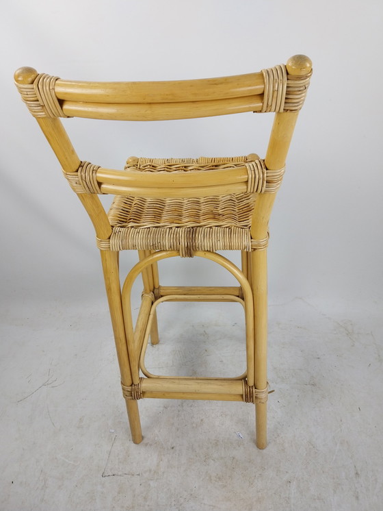 Image 1 of 3 X 1970'S Rattan Bar Stools Rattan Bamboo