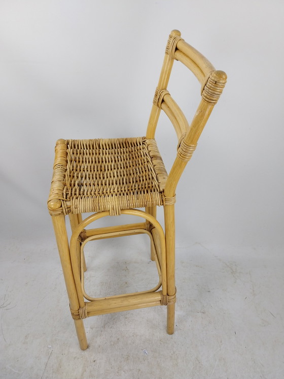 Image 1 of 3 X 1970'S Rattan Bar Stools Rattan Bamboo