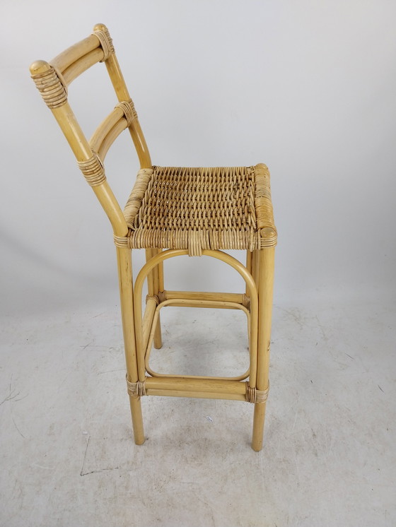 Image 1 of 3 X 1970'S Rattan Bar Stools Rattan Bamboo