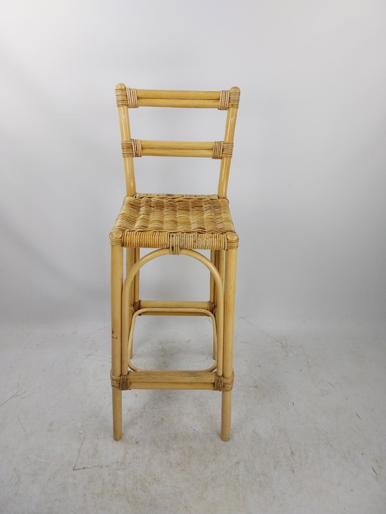 Image 1 of 3 X 1970'S Rattan Bar Stools Rattan Bamboo