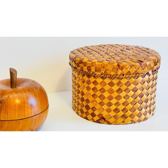 Image 1 of Set di 3 scatole vintage in legno e paglia, 1930