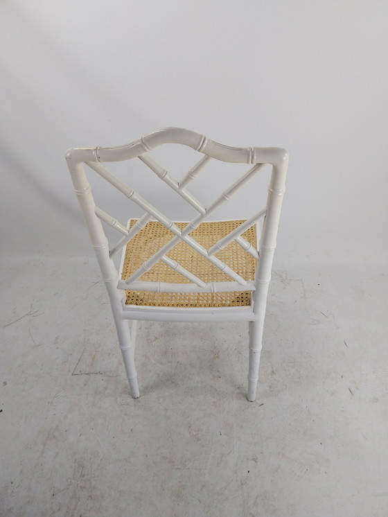 Image 1 of 6 X Faux Bamboo Webbing Chairs In Style By Jonathan Adler