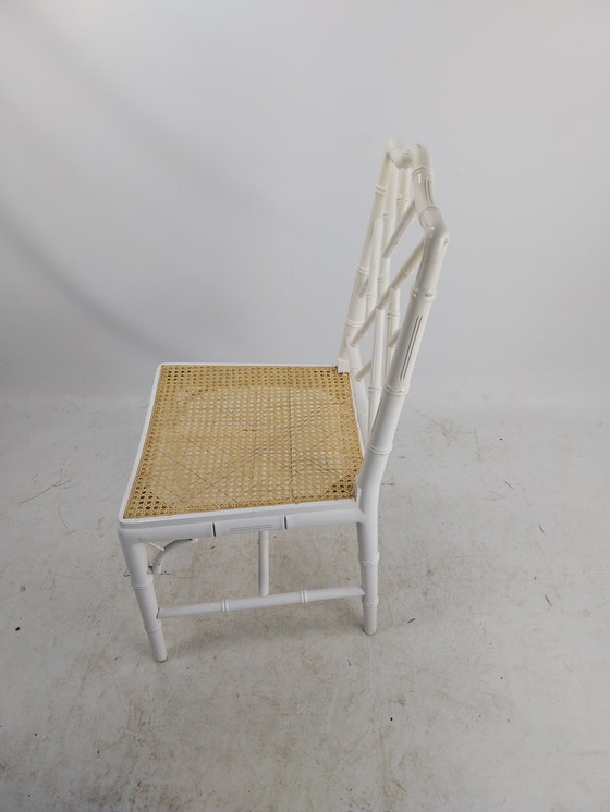 Image 1 of 6 X Faux Bamboo Webbing Chairs In Style By Jonathan Adler