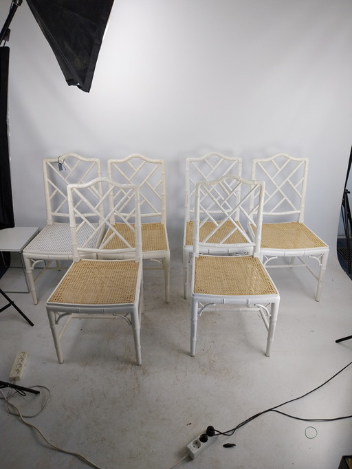 6 X Faux Bamboo Webbing Chairs In Style By Jonathan Adler