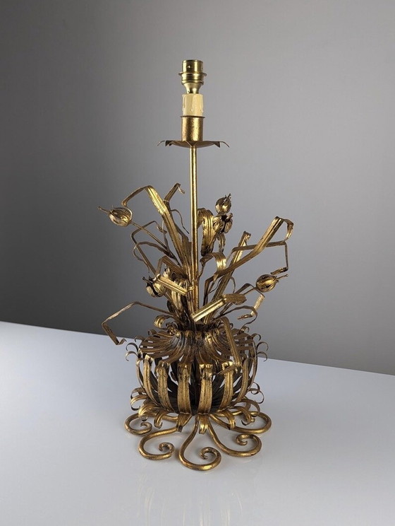 Image 1 of Gold Metal Floral Lamp, 1960S