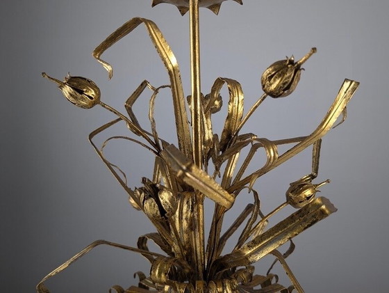 Image 1 of Gold Metal Floral Lamp, 1960S