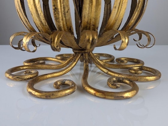 Image 1 of Gold Metal Floral Lamp, 1960S