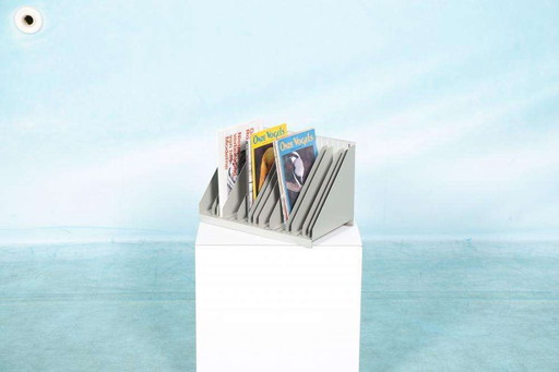 Revistero metálico vintage de los años 60, para guardar LP individuales