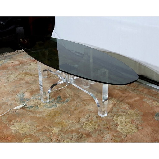 Vintage coffee table in lucite and grey smoked glass by Philippe Jean, 1970