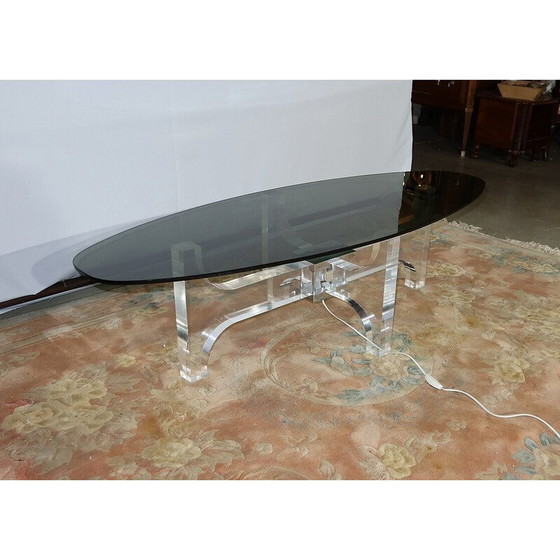 Image 1 of Vintage coffee table in lucite and grey smoked glass by Philippe Jean, 1970