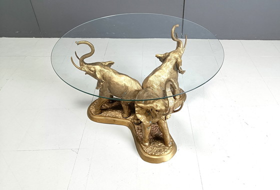 Image 1 of Table basse éléphant vintage en laiton, 1970