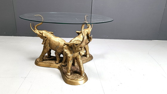 Image 1 of Table basse éléphant vintage en laiton, 1970