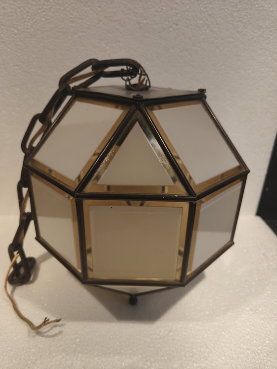 Image 1 of Italian Pendant Lamp Of Brass And Cut Glass, 1960s