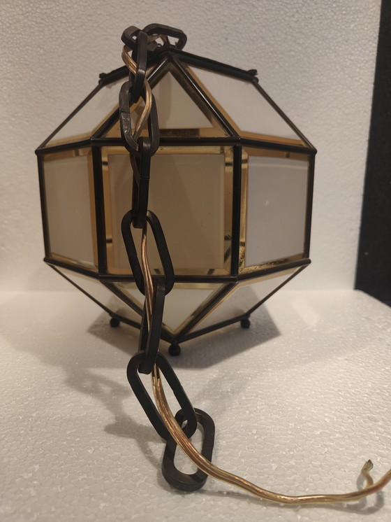 Image 1 of Italian Pendant Lamp Of Brass And Cut Glass, 1960s