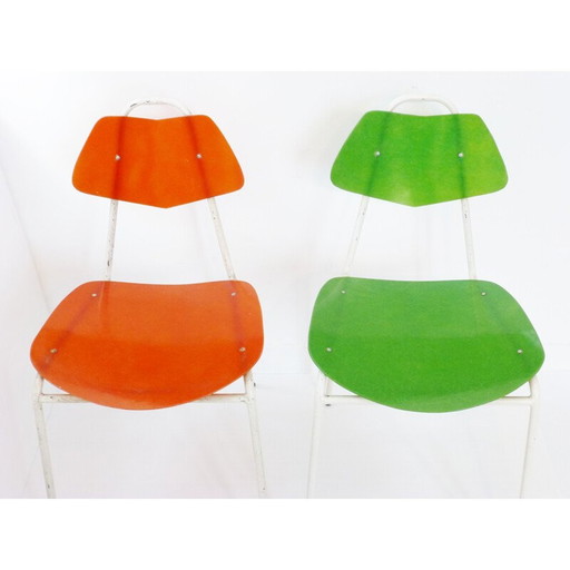 Vintage pair of fiberglass chairs & steel - 1950s