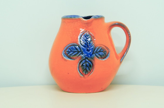 Image 1 of orange & blue flower West Germany jug