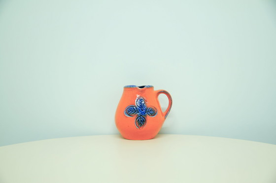 Image 1 of orange & blue flower West Germany jug