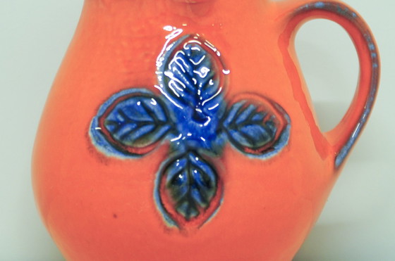 Image 1 of orange & blue flower West Germany jug