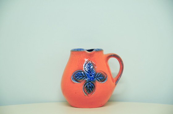 Image 1 of orange & blue flower West Germany jug