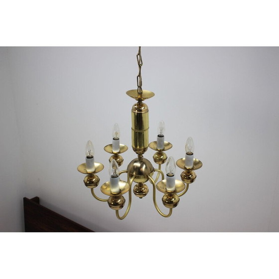 Image 1 of Vintage brass chandelier by Kamenický Šenov, Czechoslovakia 1950