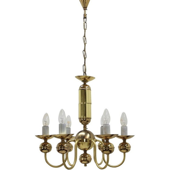 Image 1 of Vintage brass chandelier by Kamenický Šenov, Czechoslovakia 1950