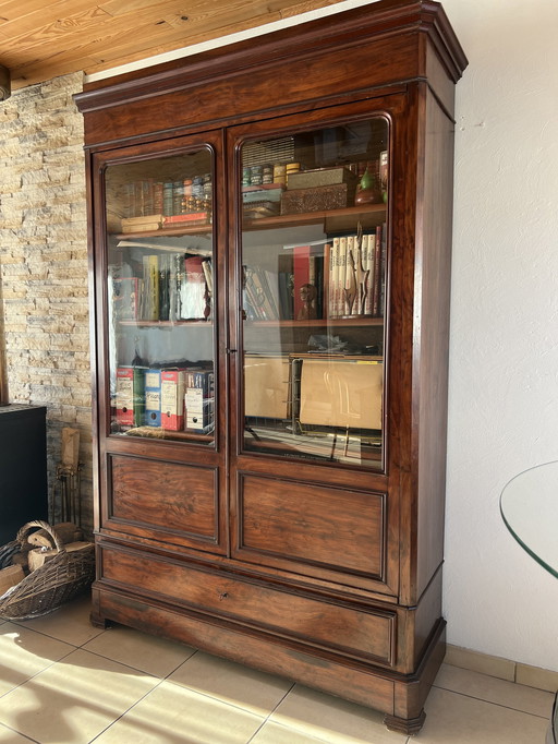 Large 19Th-Century Glass-Front Bookcase In Mahogany (Louis-Philippe / Napoléon Iii Style)