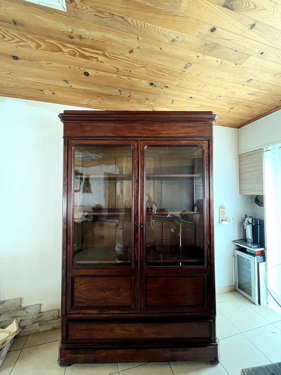 Image 1 of Large 19Th-Century Glass-Front Bookcase In Mahogany (Louis-Philippe / Napoléon Iii Style)