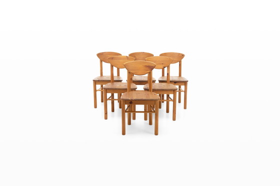 Image 1 of Ensemble de 6 chaises de salle à manger en pin, 1970