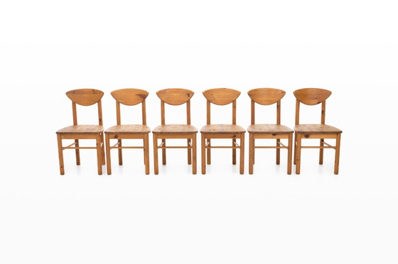 Image 1 of Ensemble de 6 chaises de salle à manger en pin, 1970