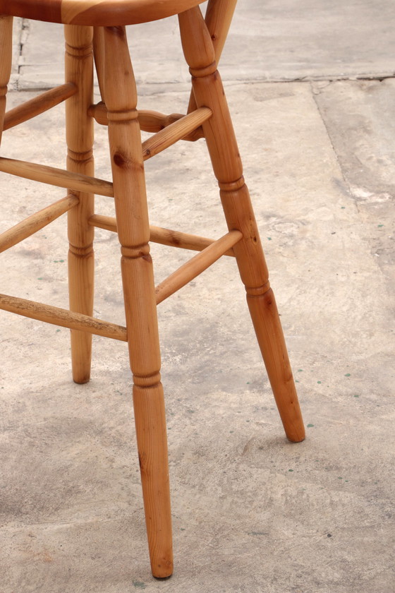 Image 1 of Brutalist Mid-Century Wooden Bar with 3 Bar Chairs, 1970s