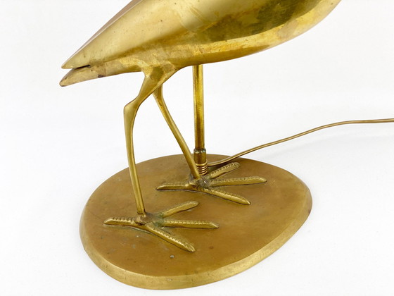 Image 1 of Lampe de table / pied de lampe Hollywood Regency en laiton avec oiseau grue