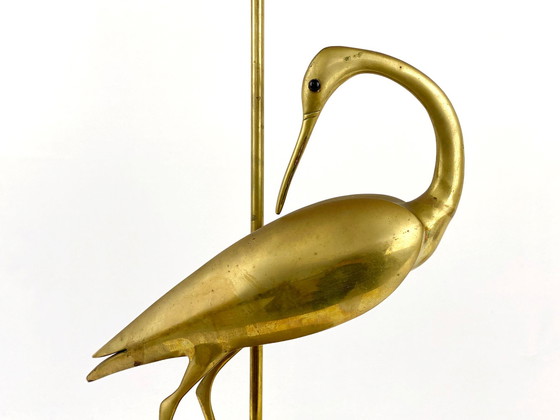 Image 1 of Lampe de table / pied de lampe Hollywood Regency en laiton avec oiseau grue