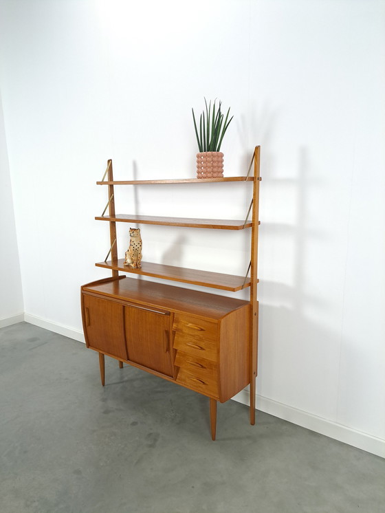 Image 1 of Scandinavian Teak Wall Unit With Shelves, Drawer And Desk