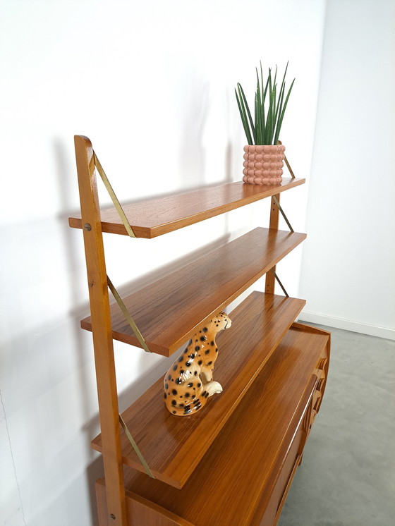 Image 1 of Scandinavian Teak Wall Unit With Shelves, Drawer And Desk