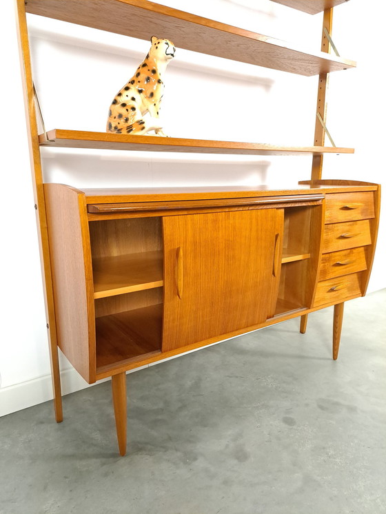 Image 1 of Scandinavian Teak Wall Unit With Shelves, Drawer And Desk