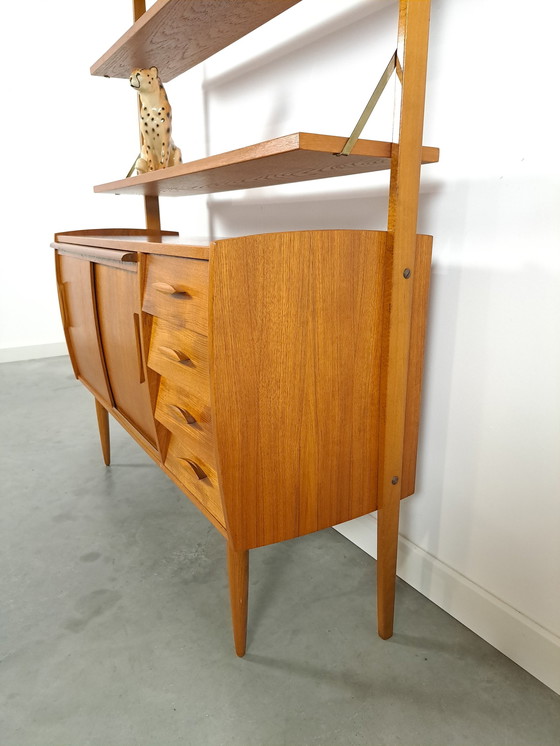 Image 1 of Scandinavian Teak Wall Unit With Shelves, Drawer And Desk