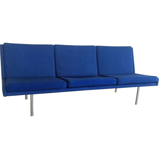 Vintage Airport Sofa in Original Blue Fabric by Hans J. Wegner for A.P. Stolen 1960s