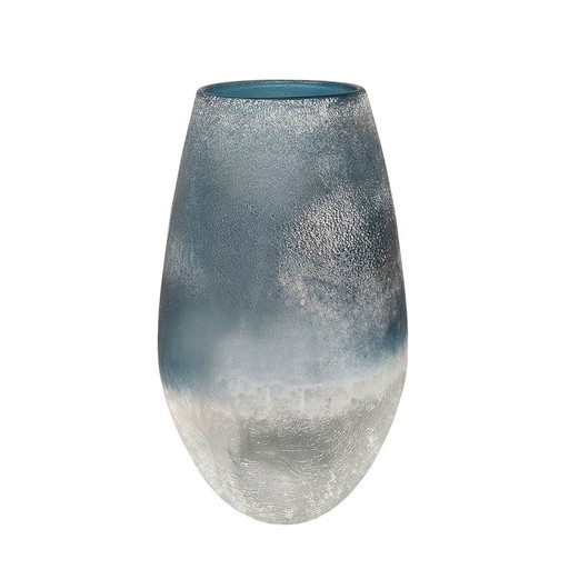 1970S Astonishing Blue Vase By Arte Vetro In Frosted Glass. Made In Italy