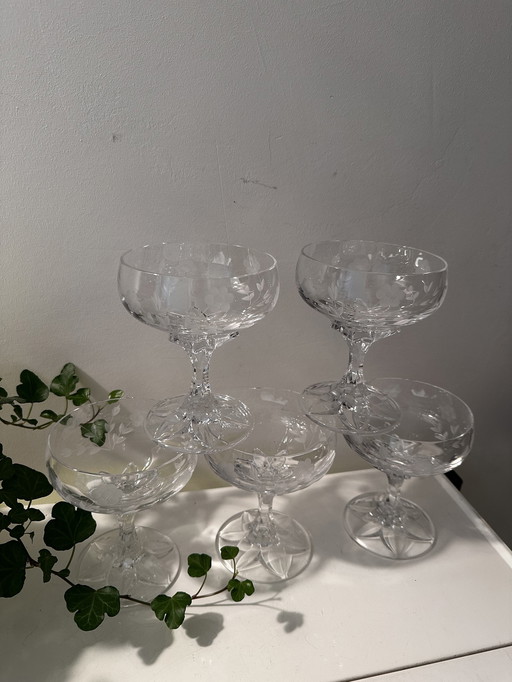 5 Crystal Coupe Glasses 1960s