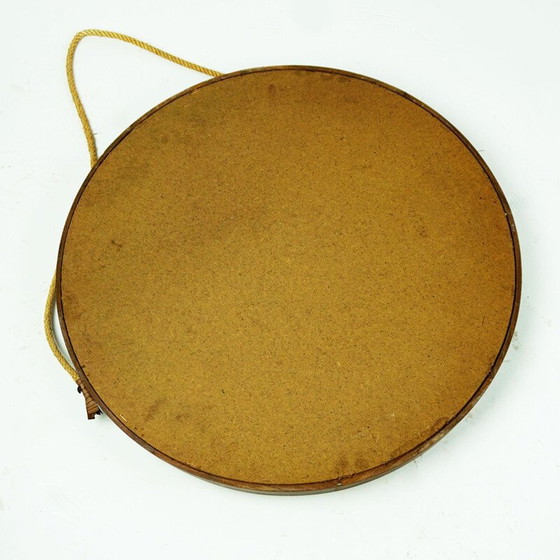 Image 1 of Italian mid century circular teak and rope wall mirror, Italy 1960