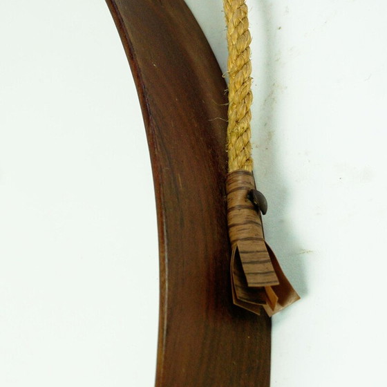 Image 1 of Italian mid century circular teak and rope wall mirror, Italy 1960