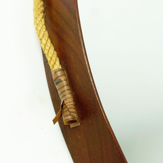 Image 1 of Italian mid century circular teak and rope wall mirror, Italy 1960