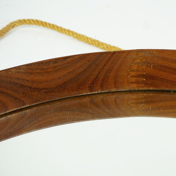 Image 1 of Italian mid century circular teak and rope wall mirror, Italy 1960